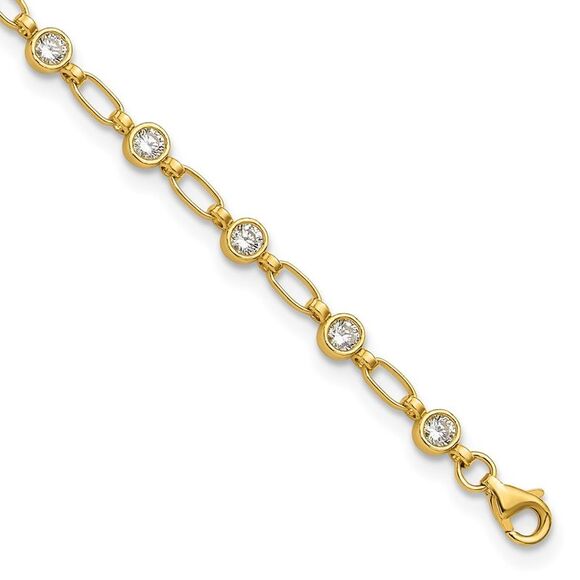 Kazi Luxury Sterling Silver Gold-tone Bezel CZ 10 inch Anklet